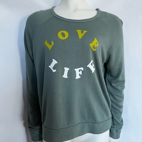 NEW Sundry Live Life Sweatshirt Anthropologie green top Large / L NWT - Picture 2 of 2